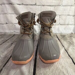 Sperry Womens Top-Sider Saltwater Rain Duck Boots Waterproof Size 8 Gray Pink